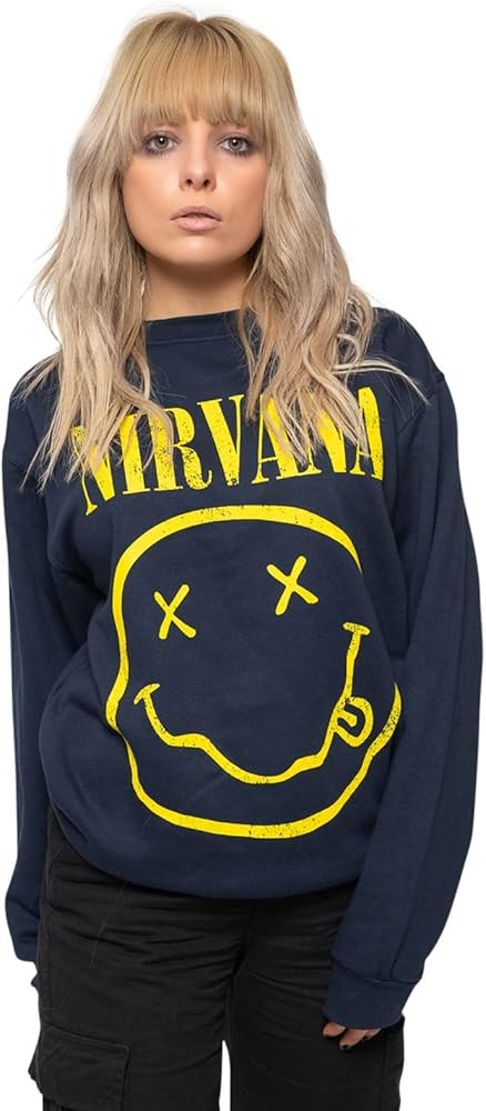 Nirvana Sweatshirt Yellow Smiley Band Logo Official Unisex | Amazon (US)