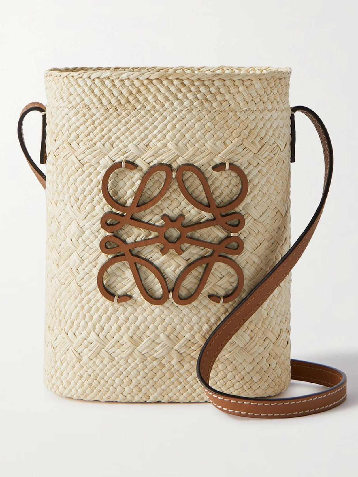 LOEWE - + Paula's Ibiza Square Pocket Leather-trimmed Raffia Bucket Bag - Brown | NET-A-PORTER (US)