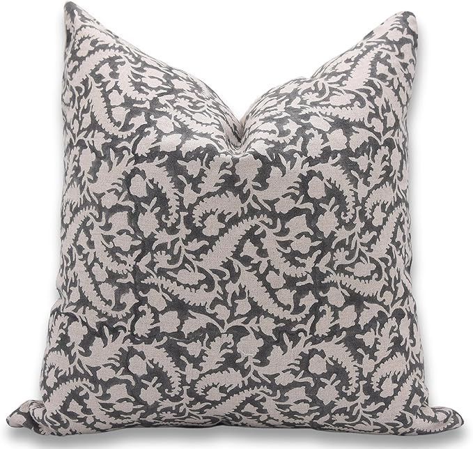 Pure Linen Throw Pillow Cover, Outdoor Pillow with Handloom Print, Sustainable Handmade Cushion C... | Amazon (US)