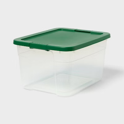 66qt Latching Christmas Storage Box Clear Base with Lid and Latch Green - Brightroom™ | Target