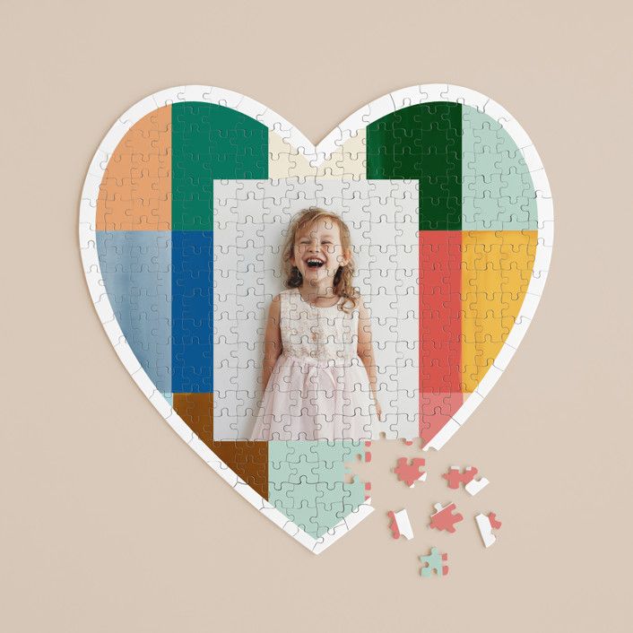 "Color Blocking" - Customizable 252-piece Custom Heart Puzzle in Orange by Baumbirdy. | Minted
