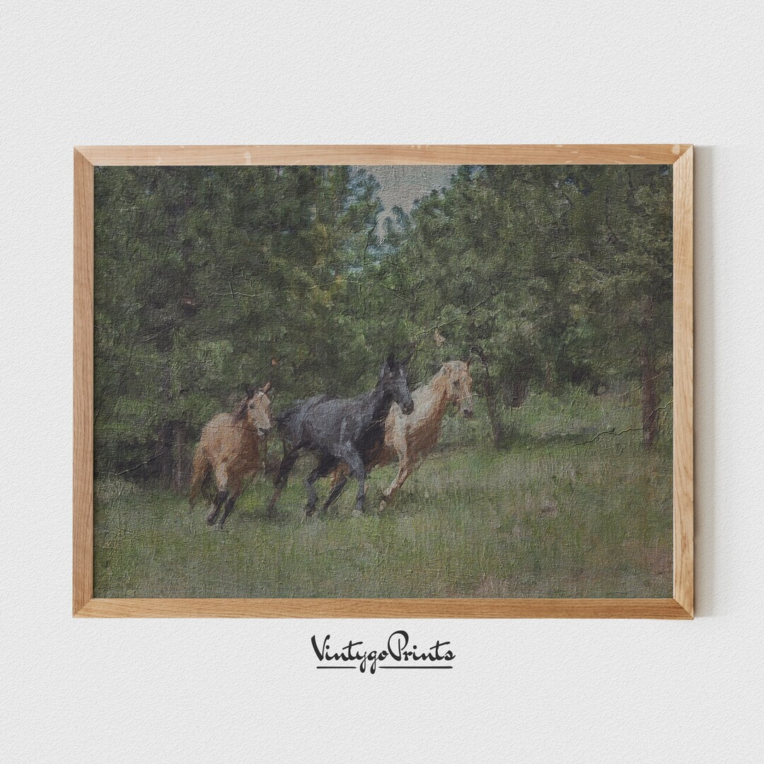 Horses Running Oil Painting | Animals Trees | Vintage Wall Art | PRINTABLE Digital Download | 069... | Etsy (US)