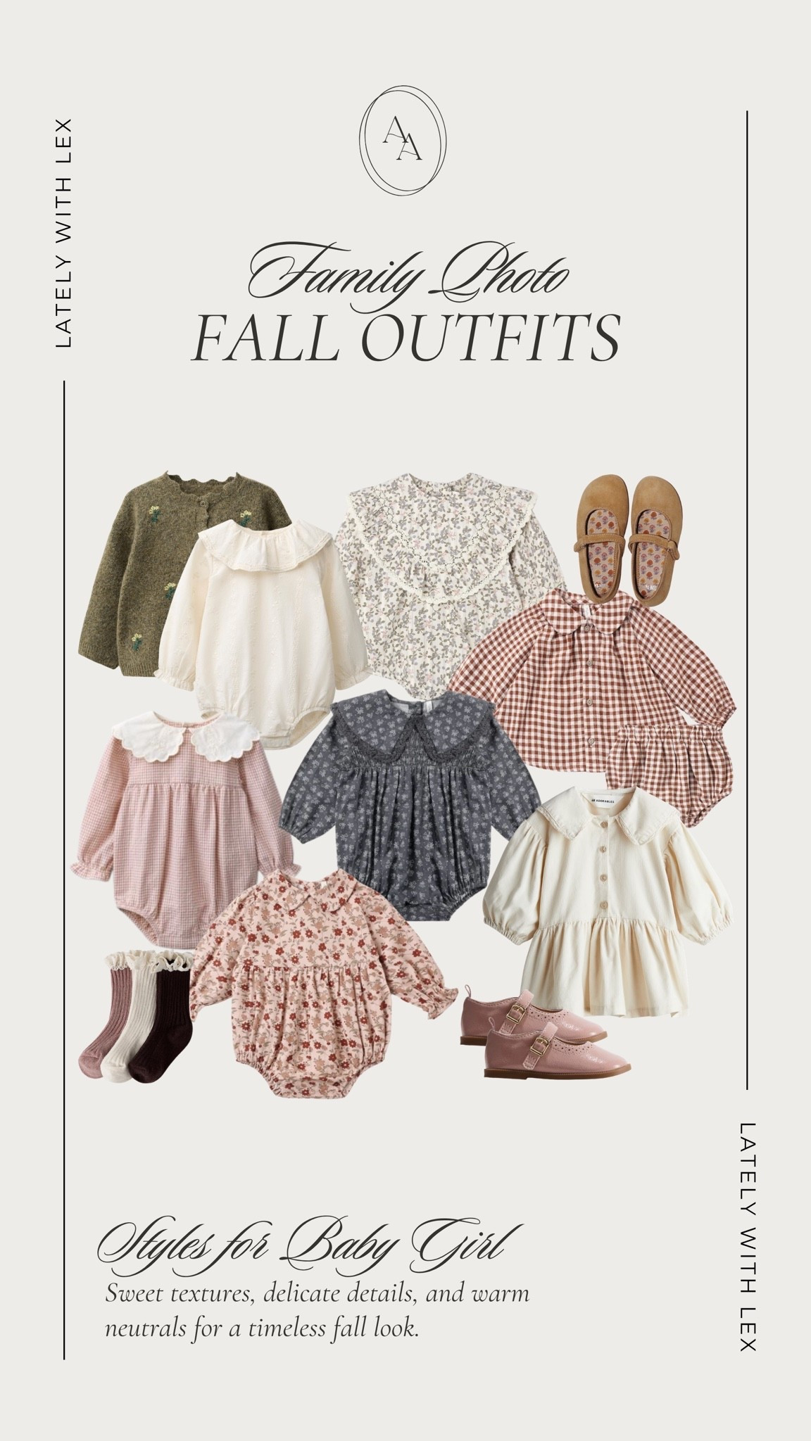 Family photo fall outfits for baby girls✨. Sweet textures, delicate details, and warm neutrals for a timeless fall look! I always love the littlest ones to be in a one-piece of some sort— and then add a bow, ruffle socks, and cute shoes for added accessories! 

Fall outfits || family photo outfits || fall family photos || outfit inspiration || kids fall outfits || baby girl outfits || fall style

#LTKBaby #LTKSeasonal #LTKKids