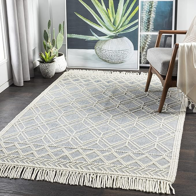 Mark&Day Wool Rugs, 5x7 Staveley Cottage Denim Area Rug, Grey White Ivory Carpet for Living Room,... | Amazon (US)