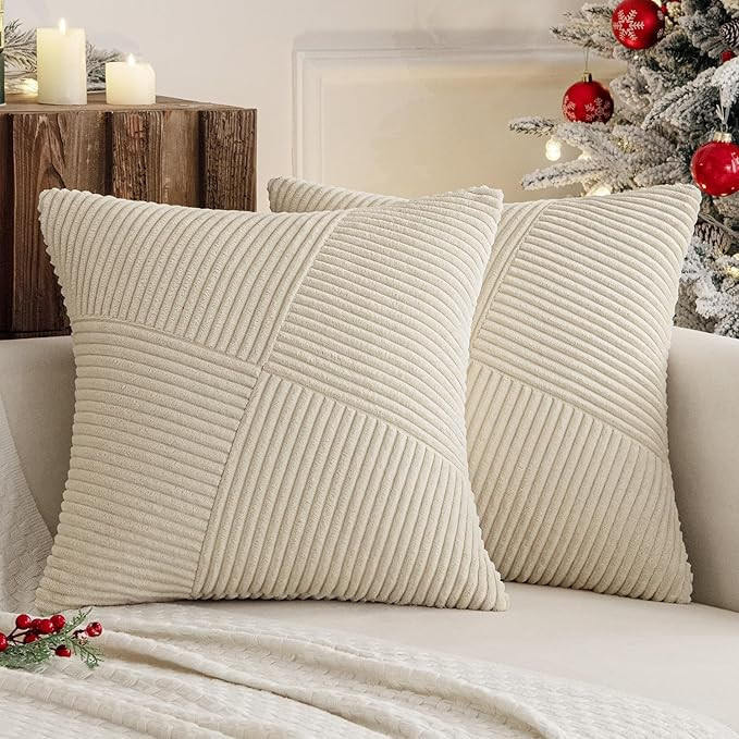 MIULEE Corduroy Throw Pillow Covers Pack of 2 Decorative Windmill Striped Spliced Soft Couch Pill... | Amazon (US)