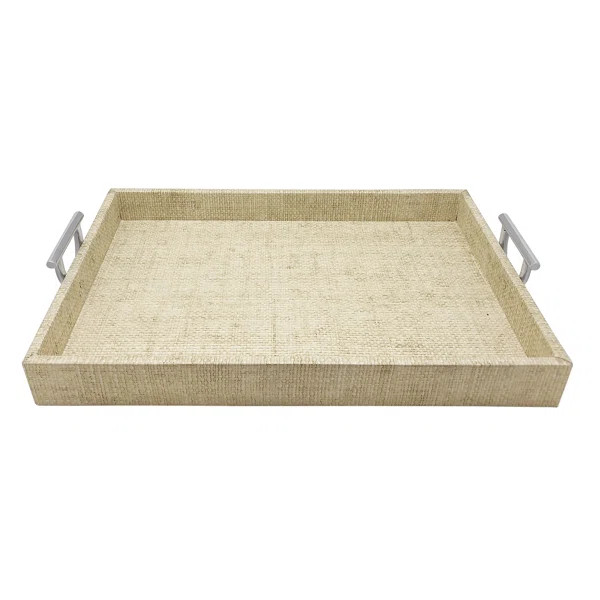 Sand Faux Grass Cloth Tray With Metal Handles | Wayfair North America