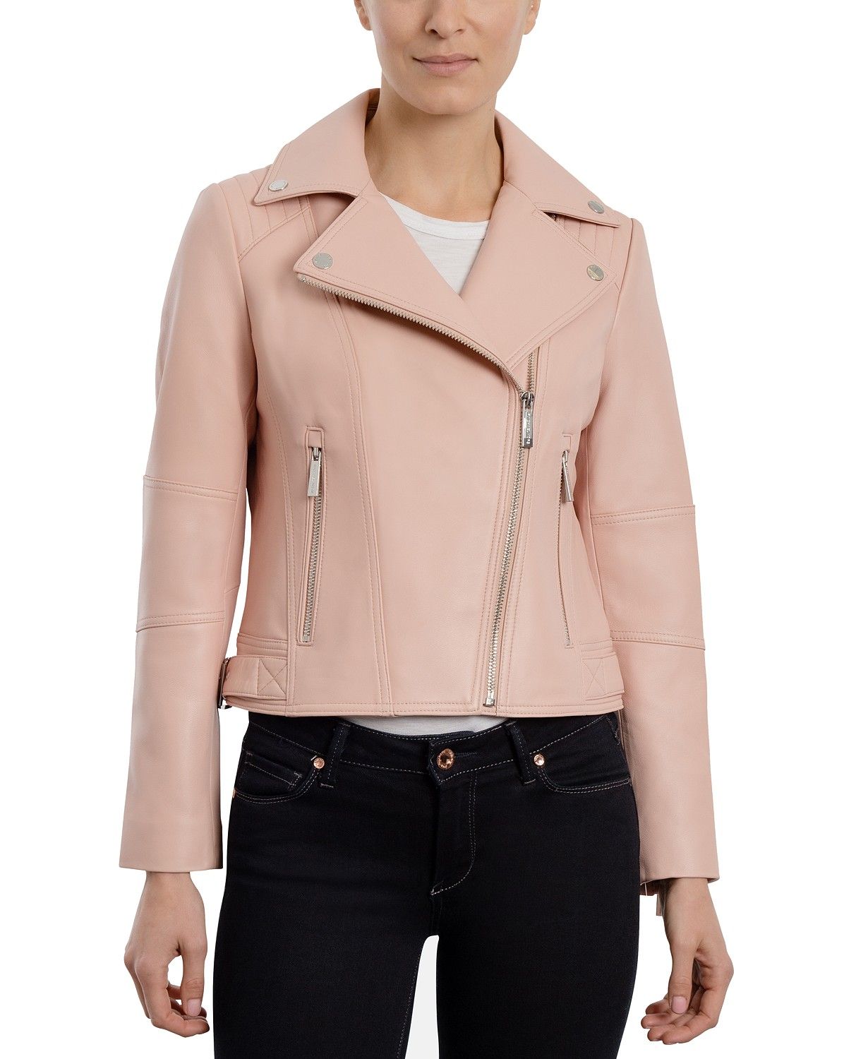 Michael Kors Women's Leather Moto Jacket & Reviews - Coats & Jackets - Women - Macy's | Macys (US)