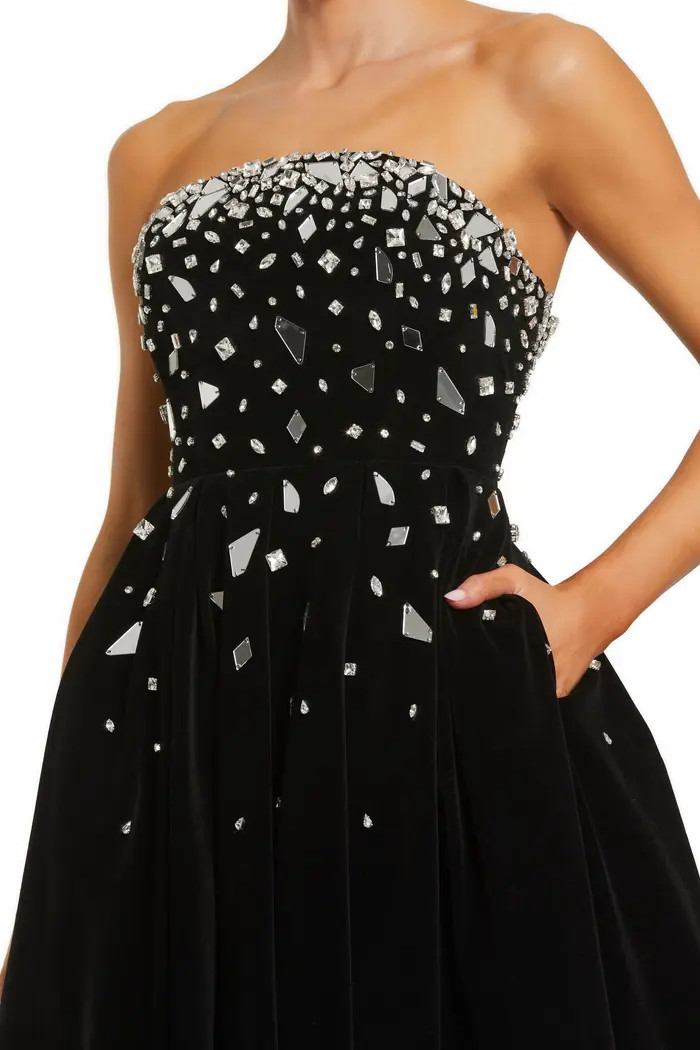 Embellished Velvet Strapless A Line Ankle Dress | Nordstrom