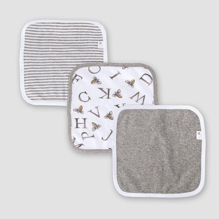 Burt's Bees Baby® Set of 3 A-Bee-C Washcloths - Gray | Target