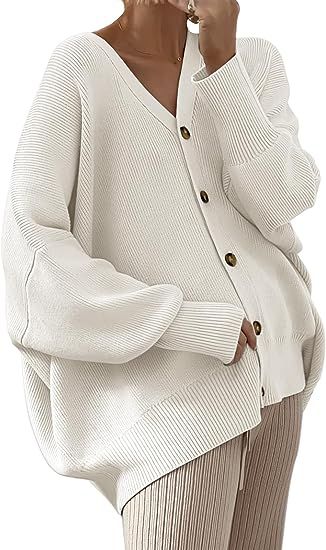 ANRABESS Women's Cardigan 2023 Open Front Oversized Button Lightweight Long Sleeve v Neck Knit Lo... | Amazon (US)