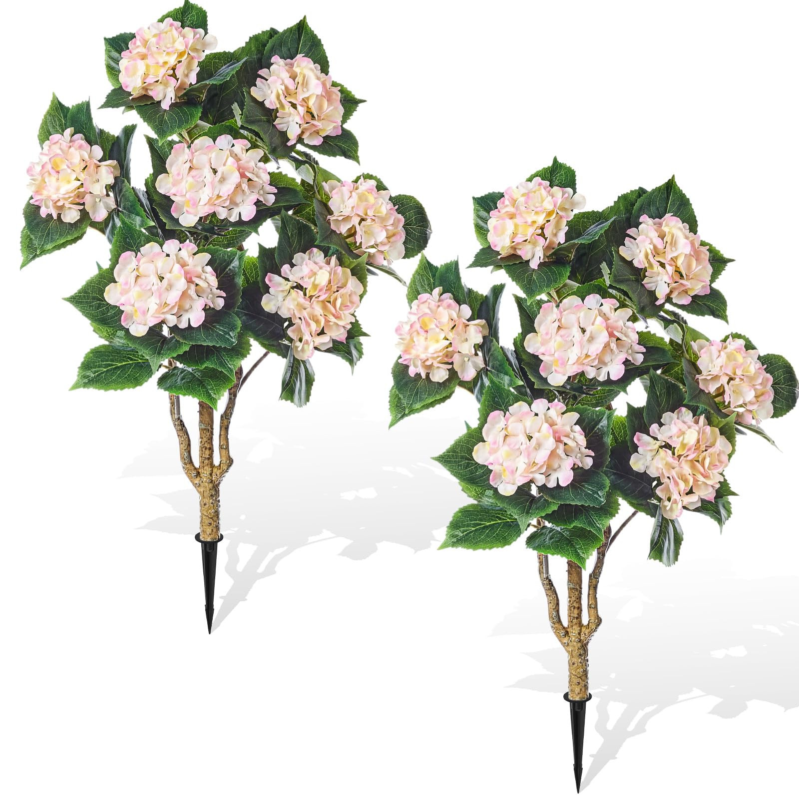 Daifunli 2 Pack Artificial Hydrangea Trees with Spikes 3 ft Faux Hydrangea Flower UV Resistant Spring Summer Floral Blooming Bush for Indoor Outdoor Wedding Front Door Porch Garden Backyard(White) | Amazon (US)