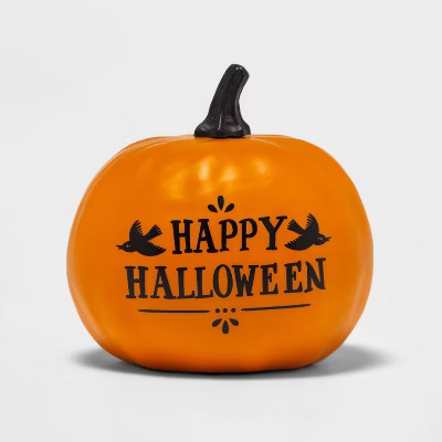 "Happy Halloween" Black/Orange Painted Pumpkin Halloween Decorative Sculpture - Hyde &... | Target