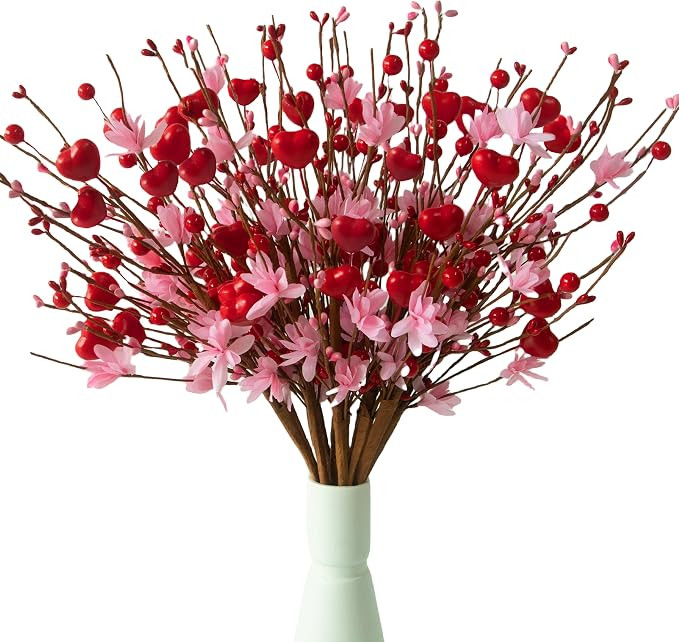MAINGKAUNG Valentine's Day Decoration, 12 Pcs Valentines Picks Artificial Red Berry Stems, 17 Inc... | Amazon (US)