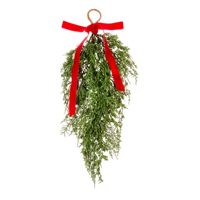 Hanging Christmas Faux Greenery Swag Garland with Red Bow, by Holiday Time - Walmart.com | Walmart (US)