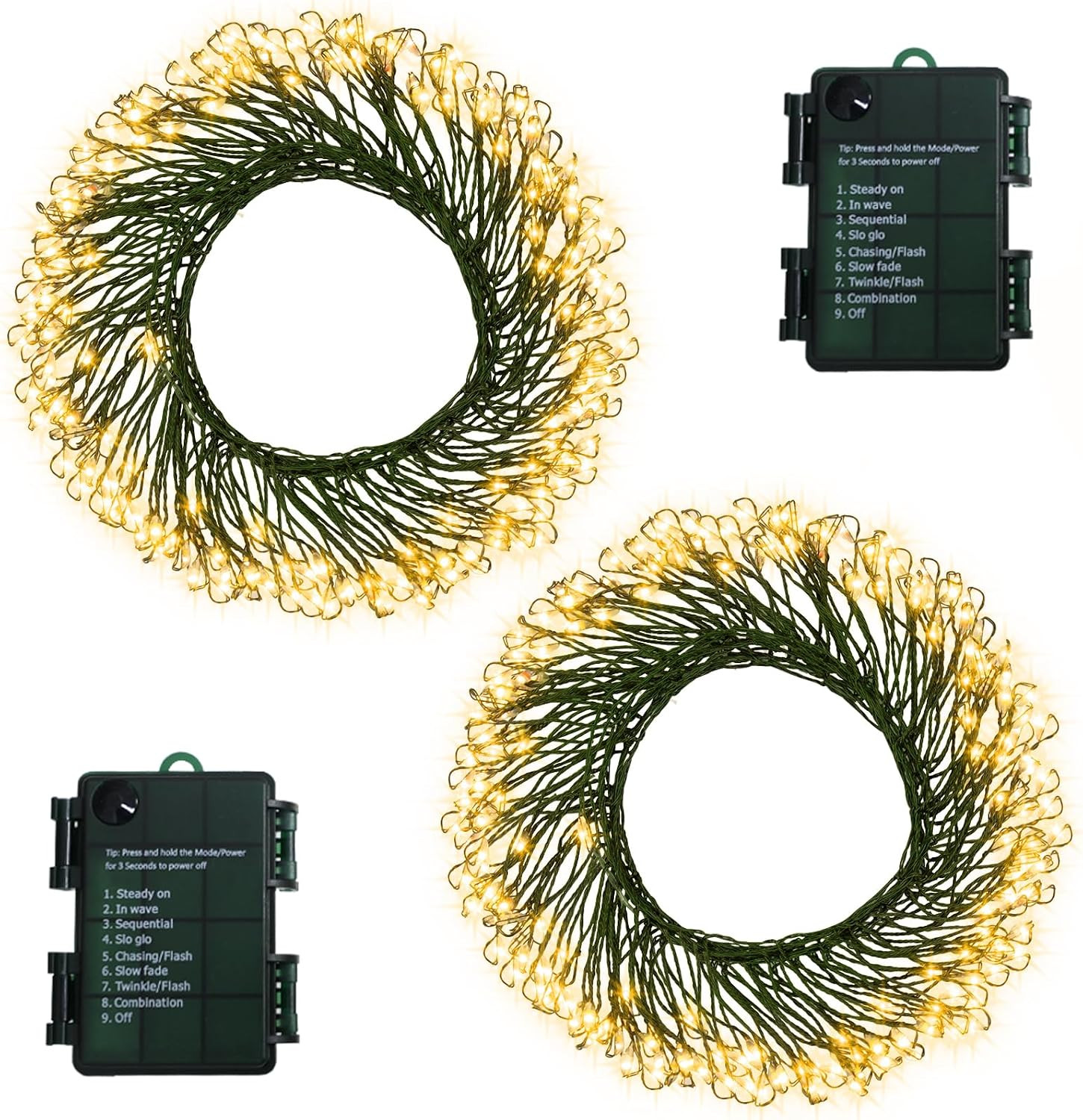 2 Pack Cluster Fairy Lights Battery Operated with Timer, Each 10Ft 100LED | Amazon (US)