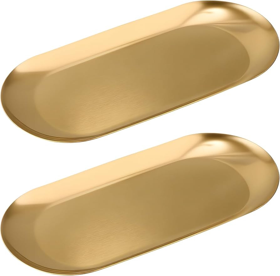 Vaincre Gold Decorative Jewelry Tray - 2PCS Stainless Steel Oval Trinket Ring Holder Dish, 7” S... | Amazon (US)