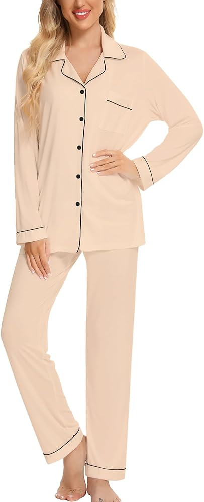Pjmlifecoco Pajamas Set Long Sleeve Womens Button Down Sleepwear Two Piece Nightwear Soft Pj Loun... | Amazon (US)