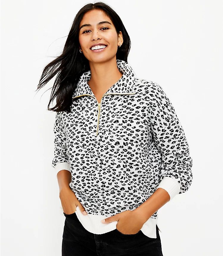 Leopard Print Zip Sweater | LOFT