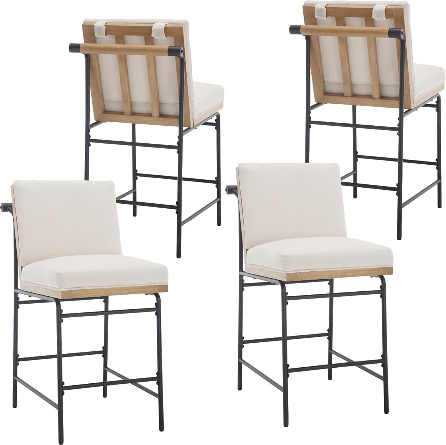DUOMAY Mid Century Linen 26" Seat Height Counter Stools Set of 4, Beige | Amazon (US)