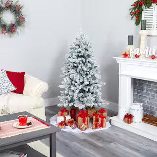 5 ft. Pre-Lit Flocked Livingston Fir Artificial Christmas Tree with Pine Cones and 200 Clear Warm... | The Home Depot