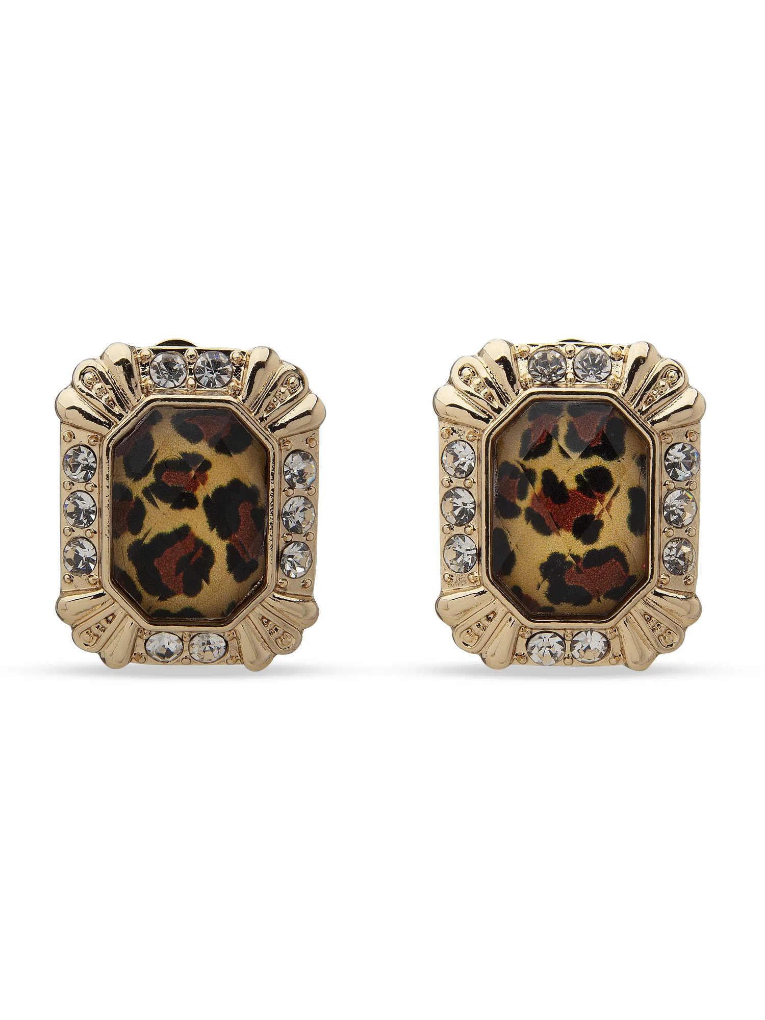 Gloria Vanderbilt Womens Gold Tone Leopard Print Clip-on Stud Earrings | Walmart (US)