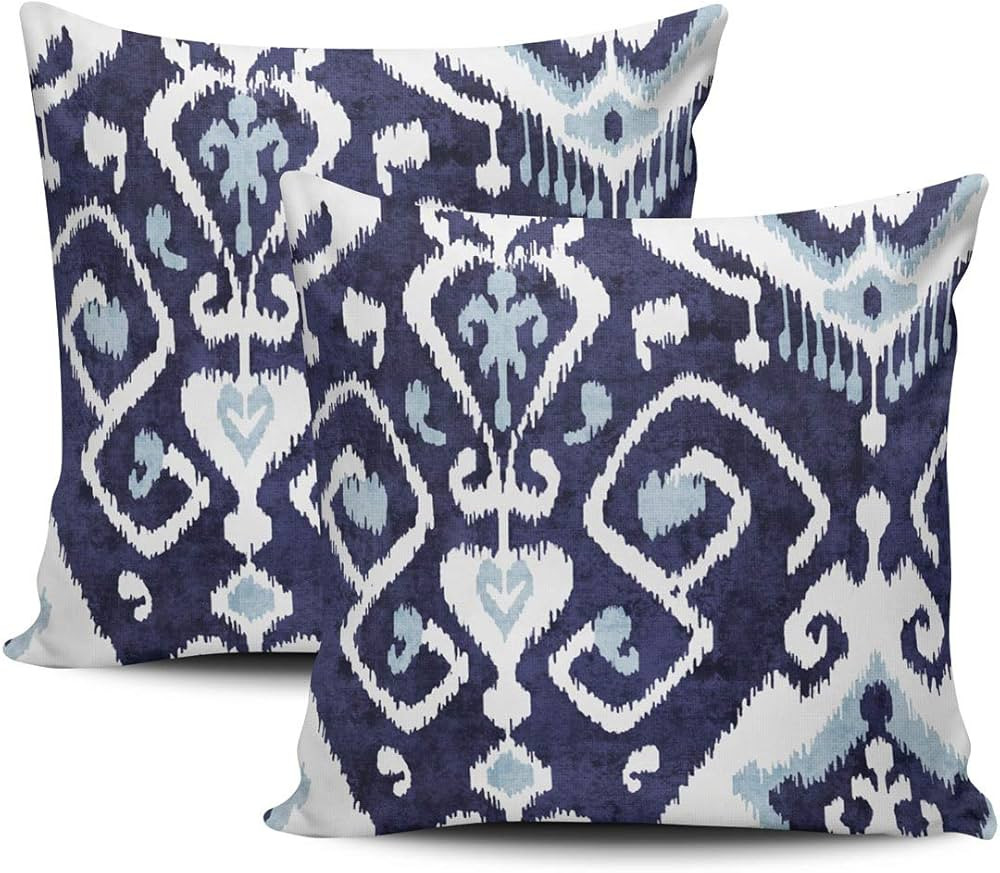Sofa Decoration Pillowcases 2 Pack Blue and White Ikat Square Cushion Case Throw Pillow Covers 20... | Amazon (US)