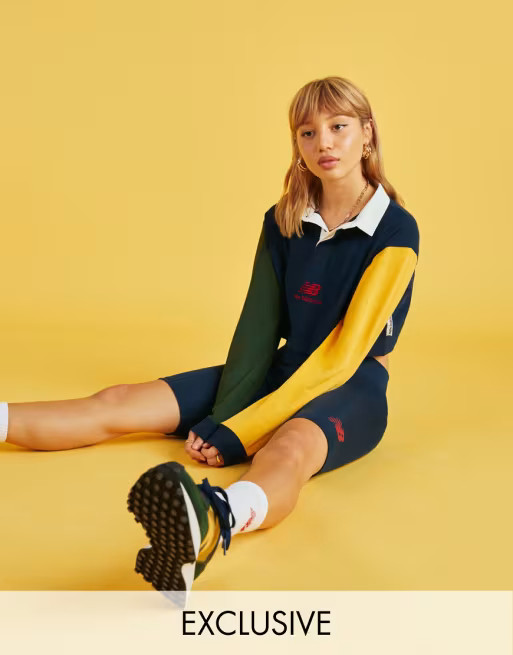 New Balance color block cropped rugby top- exclusive to ASOS | ASOS (Global)