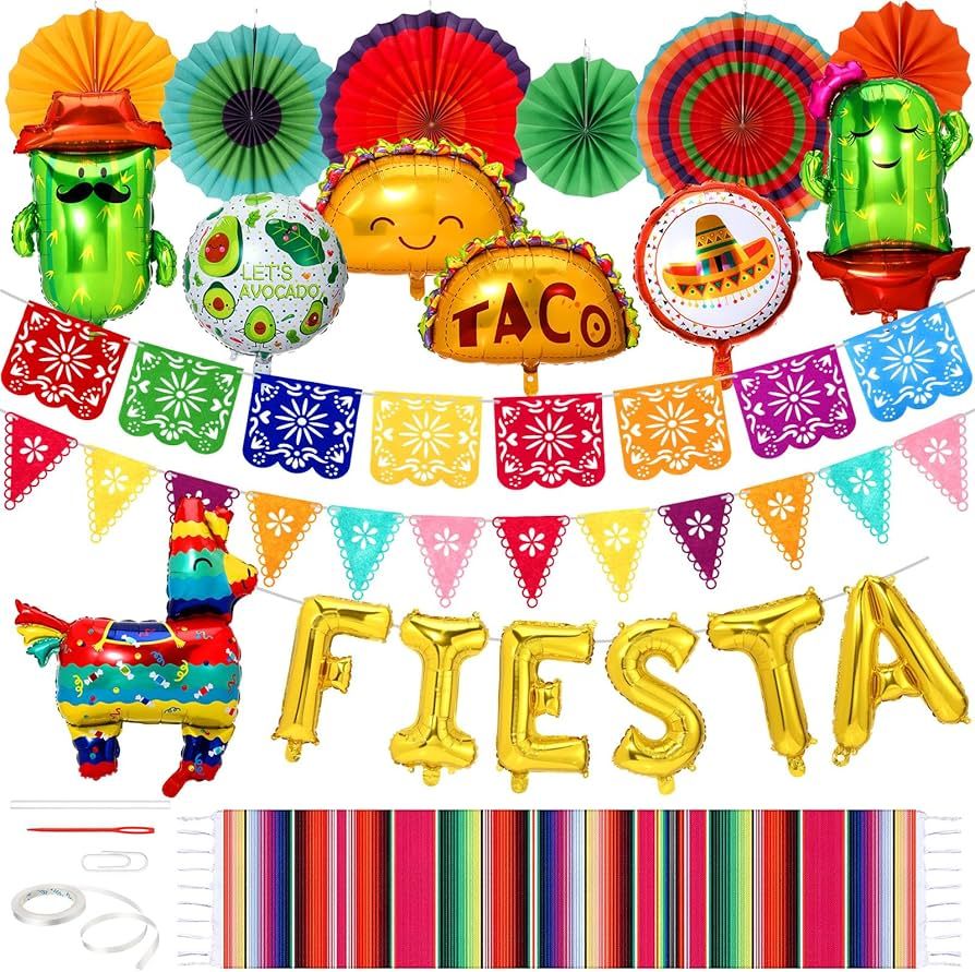 CraftyDream 40 Pcs Mexican Fiesta Party Decoration Cinco De Mayo Decorations Taco Pinata Cactus B... | Amazon (US)