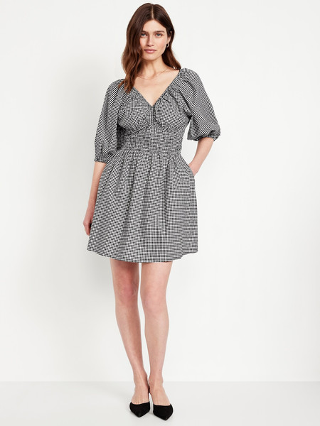 Waist-Defined Mini Gingham Dress | Old Navy (US)