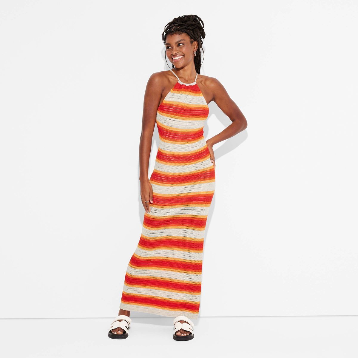 Women's Halter Sweater Maxi Dress - Wild Fable™ Red Striped S | Target