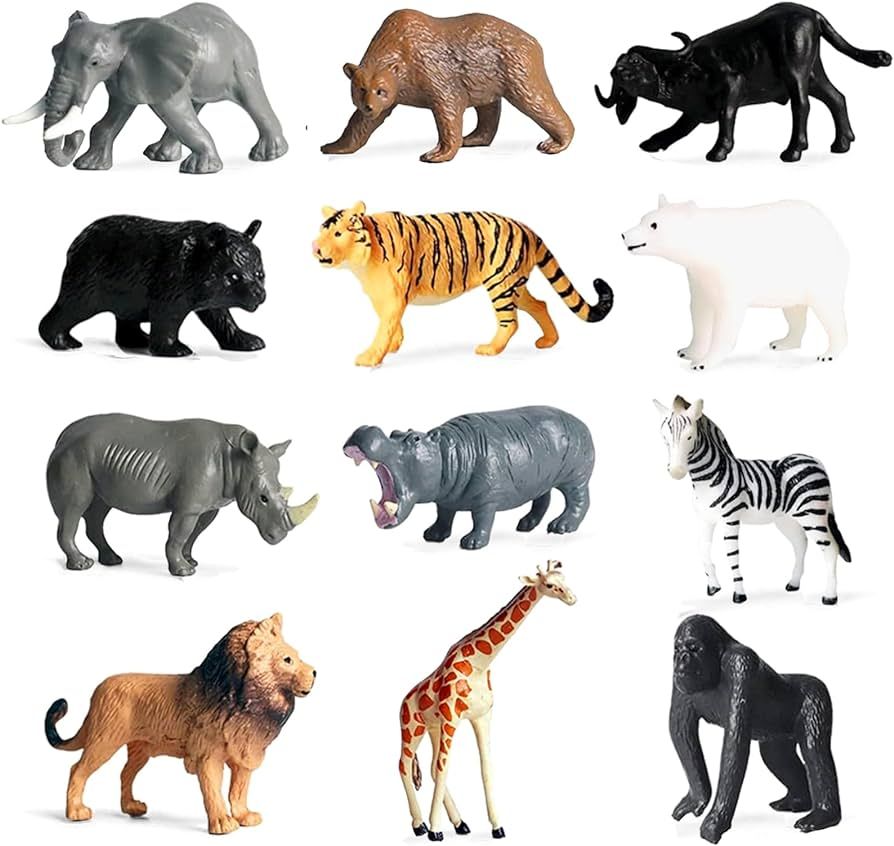 12 Pcs Safari Animals Figures Toys, Realistic Mini Jungle Zoo Animal Figurines Cake Topper Toy Se... | Amazon (US)