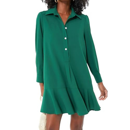 Women's Tunic Mini Shirt Dress Cotton Long Sleeve Ruffle Hem Dress Button Up Shift Chambray Dress... | Amazon (US)