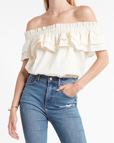 Ruffle Off The Shoulder Thong Bodysuit | Express