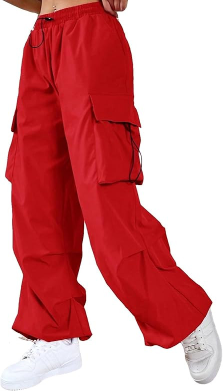 SweatyRocks Women's Drawstring Elastic Waist Loose Pants Casual Flap Pocket Cargo Pants Trousers | Amazon (US)