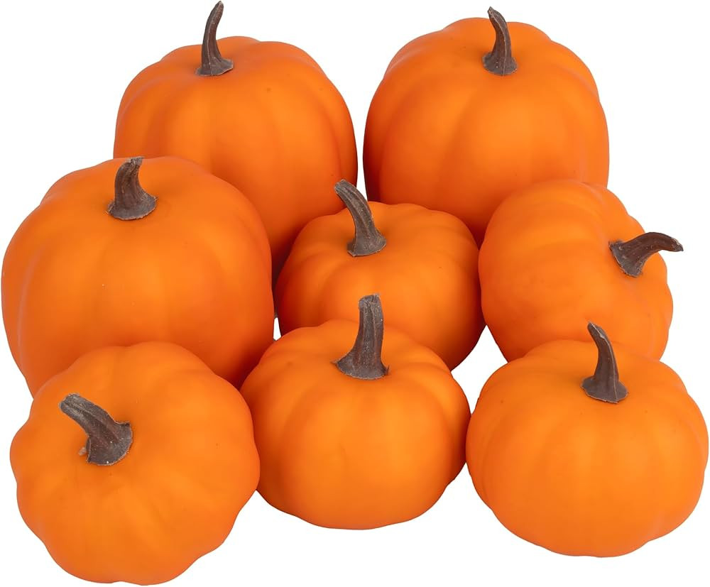 Artgar Orange Artificial Pumpkins, Harvest Decor Foam Pumpkin 8 PCS Set for Halloween Thanksgivin... | Amazon (US)