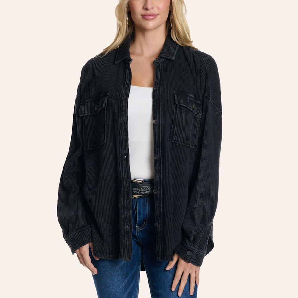 HYFVE Women's Black Washed Long Sleeve Waffle Knit Shirt | Cavender's