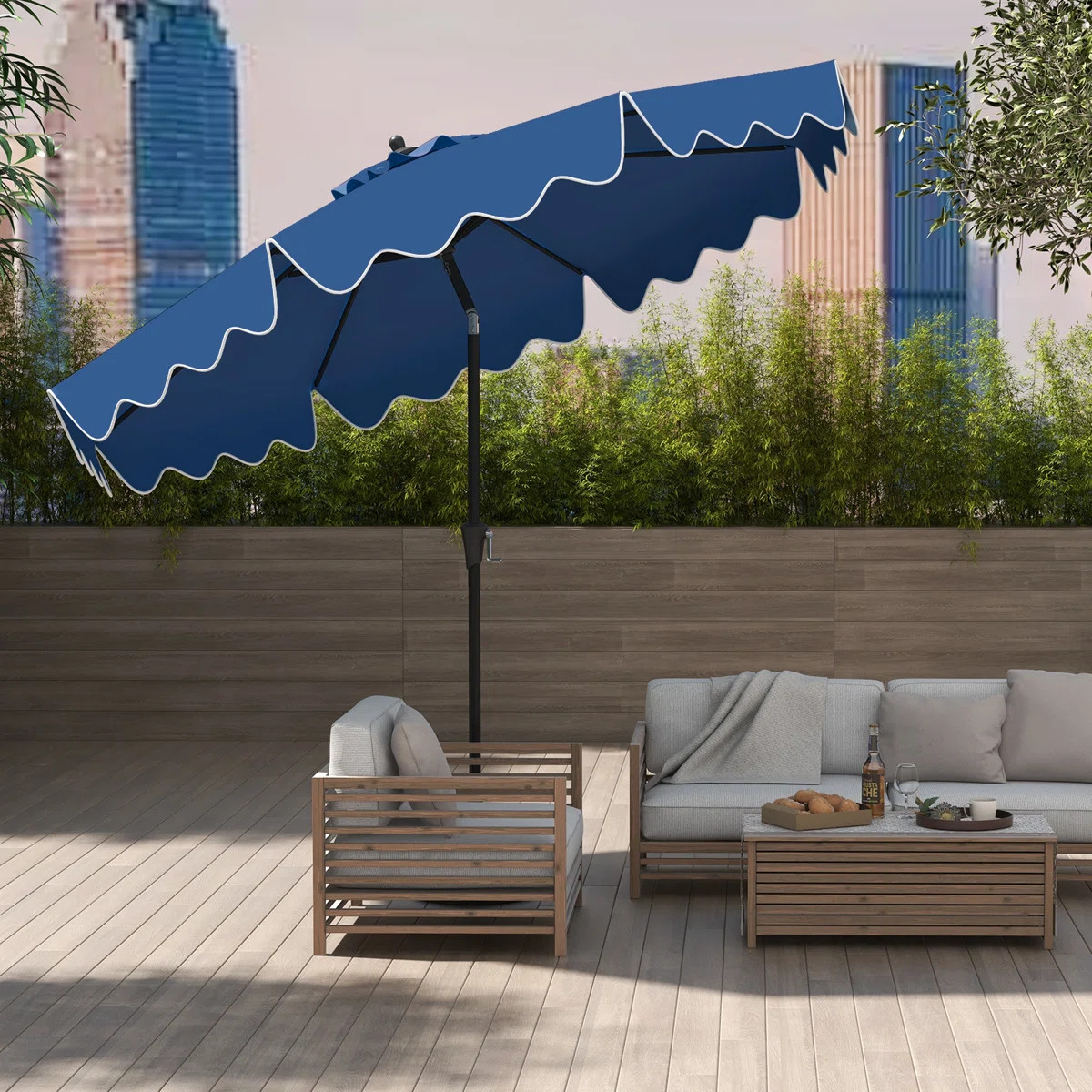 Arlmont & Co. 9 Ft Patio Umbrella 2-tier Market Table Umbrella With Sun-protective Canopy | Wayfair North America