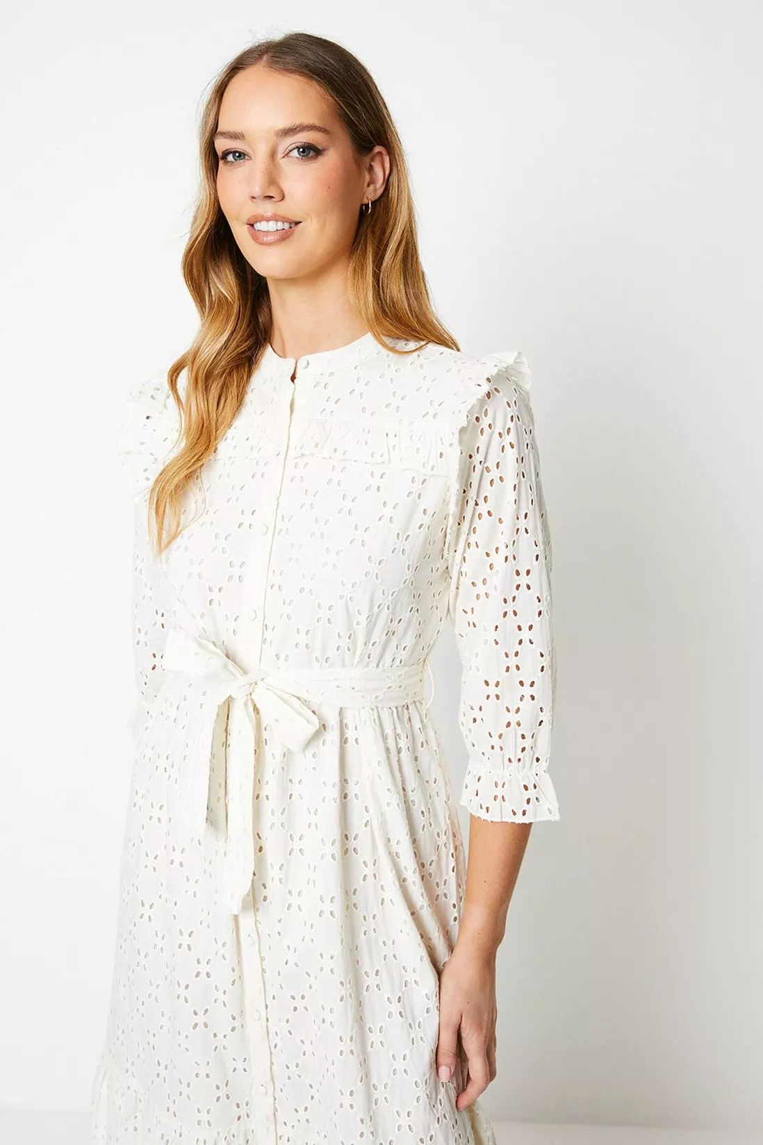 Broderie Button Through Midi Dress | Oasis UK & IE