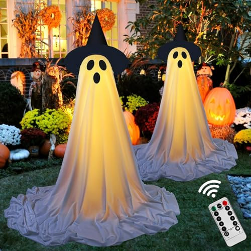 2Packs Halloween Decorations Outdoor,Spooky Ghost Decor with Remote Control String Lights, Halloween Ghost Lights Indoor, Halloween Ghost Decorations for Front Porch Yard Home Party Gardens Lawn | Amazon (US)