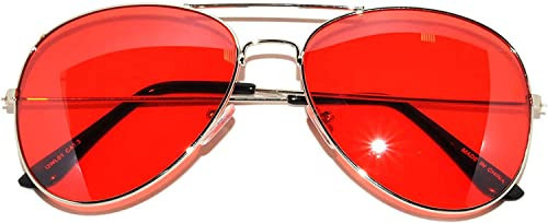 Classic Aviator Style Sunglasses Silver Metal Frame Red Lens | Amazon (US)