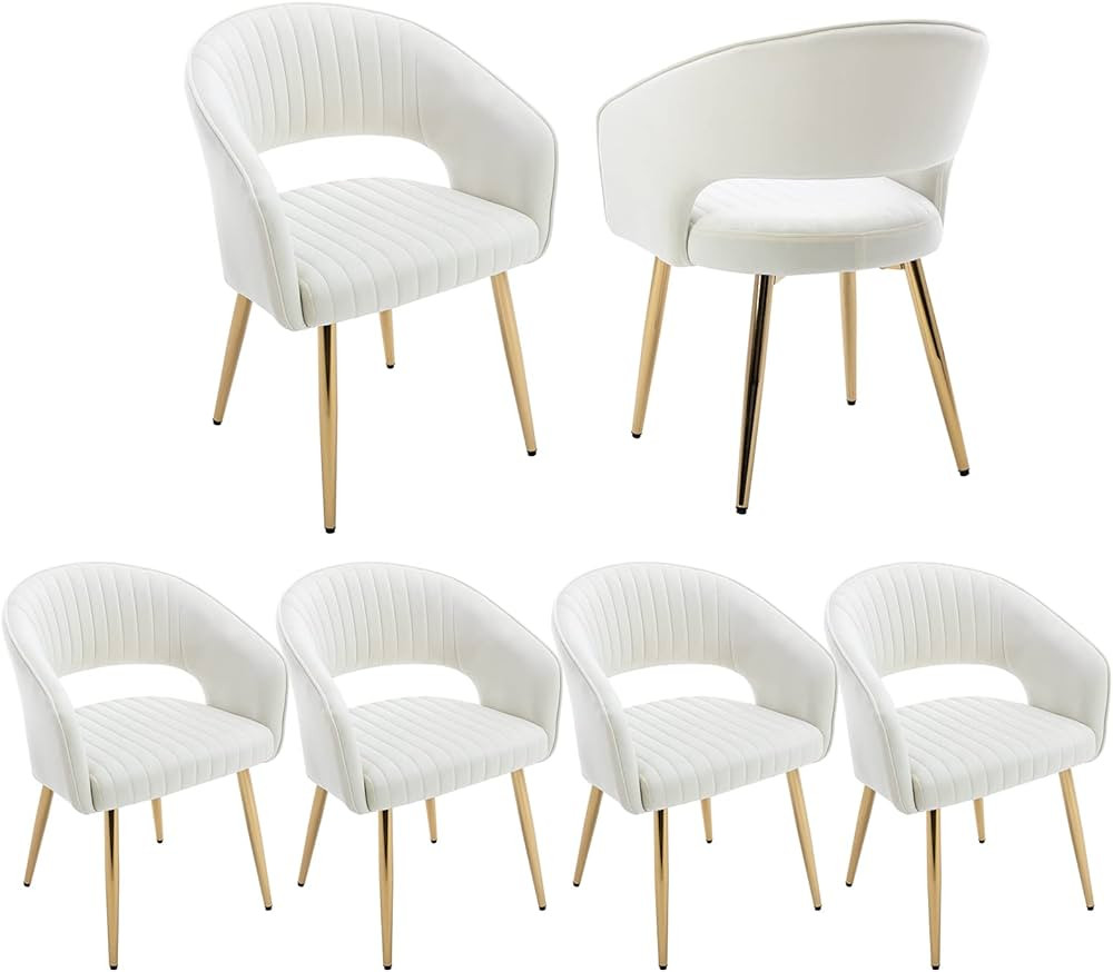 QUINJAY Modern Velvet Dining Chairs Set of 6, Upholstered Gold Dining Chairs with Hollow Back, Di... | Amazon (US)