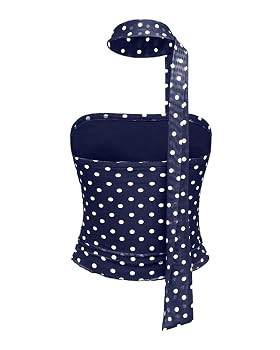 Womens Y2k Polka Dot Mesh Crop Tube Top with Scarf Sleeveless Strapless Cute Fitted Ruched Bandea... | Amazon (US)