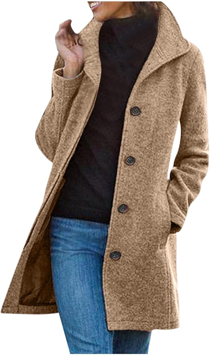 Pea Coats for Women Winter Casual Thicken Trench Coat Stand Collar Single Breasted Overcoat Fashi... | Amazon (CA)