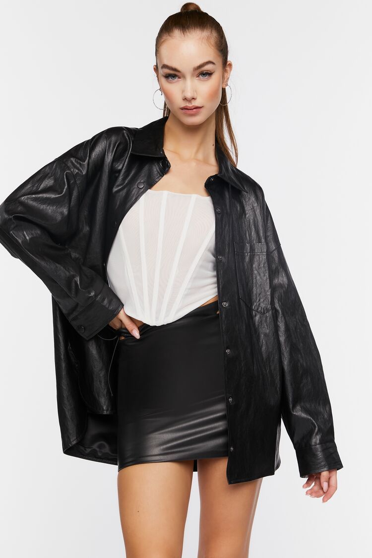 Faux Leather Drop-Sleeve Shacket | Forever 21 | Forever 21 (US)