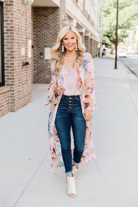 Autumn Calling Beige Floral Duster Kimono | The Pink Lily Boutique