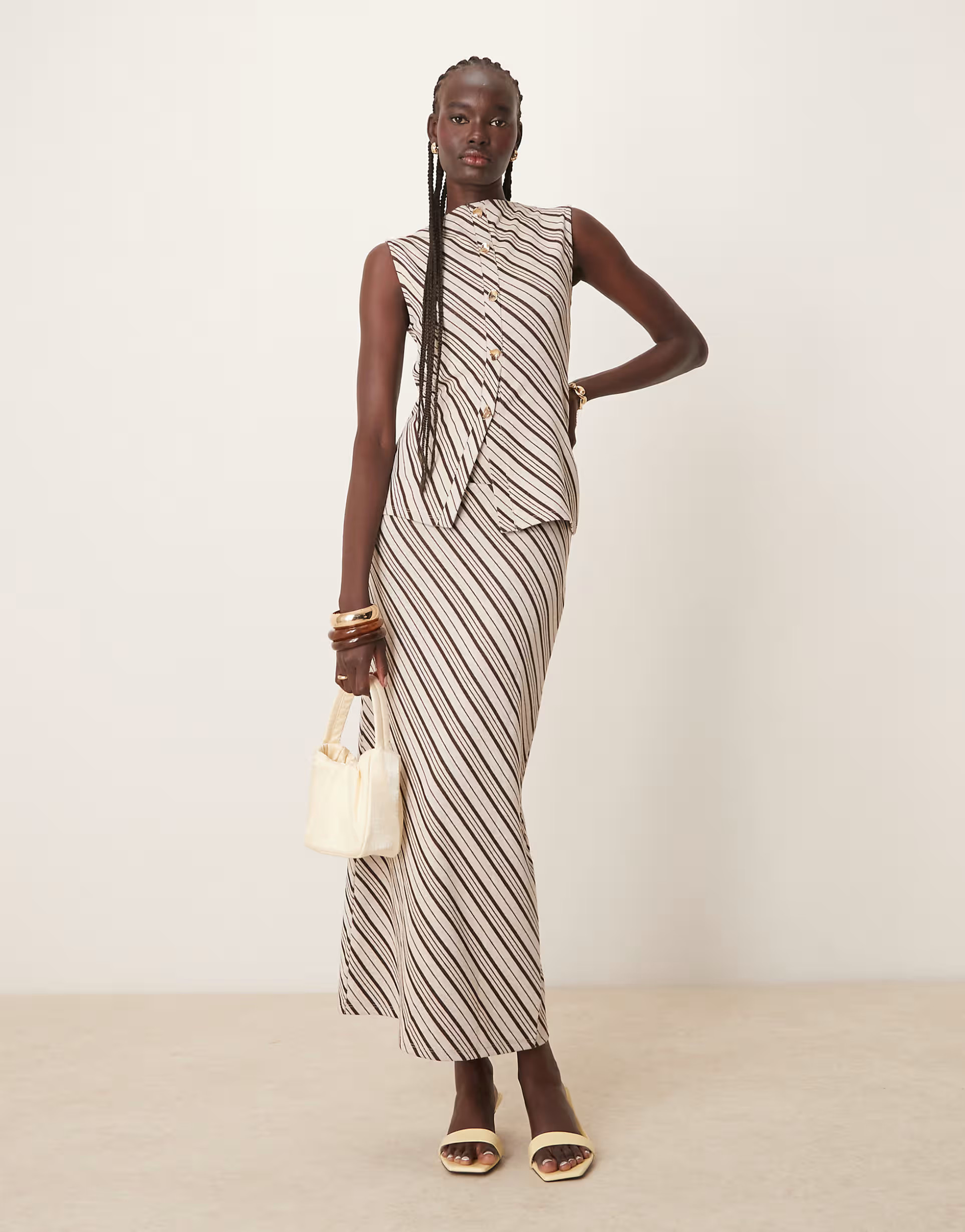 Pretty Lavish asymmetric stripe jersey top co-ord in brown and cream | ASOS (Global)