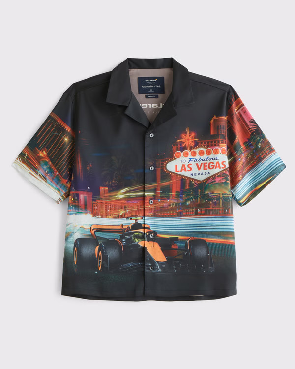 Men's McLaren Camp Collar Cropped Silky Button-Up Shirt | Men's Clearance | Abercrombie.com | Abercrombie & Fitch (US)