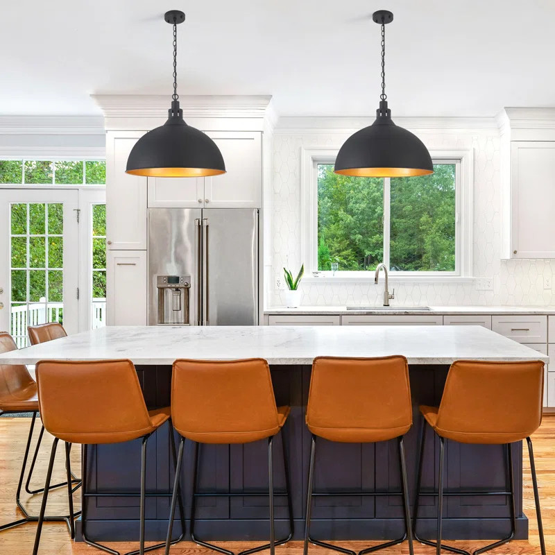 Abrahamson 1 - Light Black Kitchen Island Industrial Large Dome Pendant Light For Dining Room Bed... | Wayfair North America