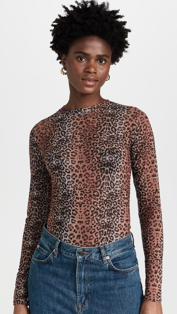 BruceGlen Linear Leopard Mesh Long Sleeve Tee | Shopbop | Shopbop