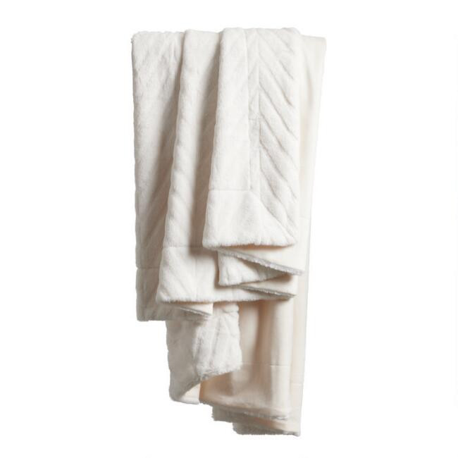 Ivory Faux Fur Chevron Throw Blanket | World Market